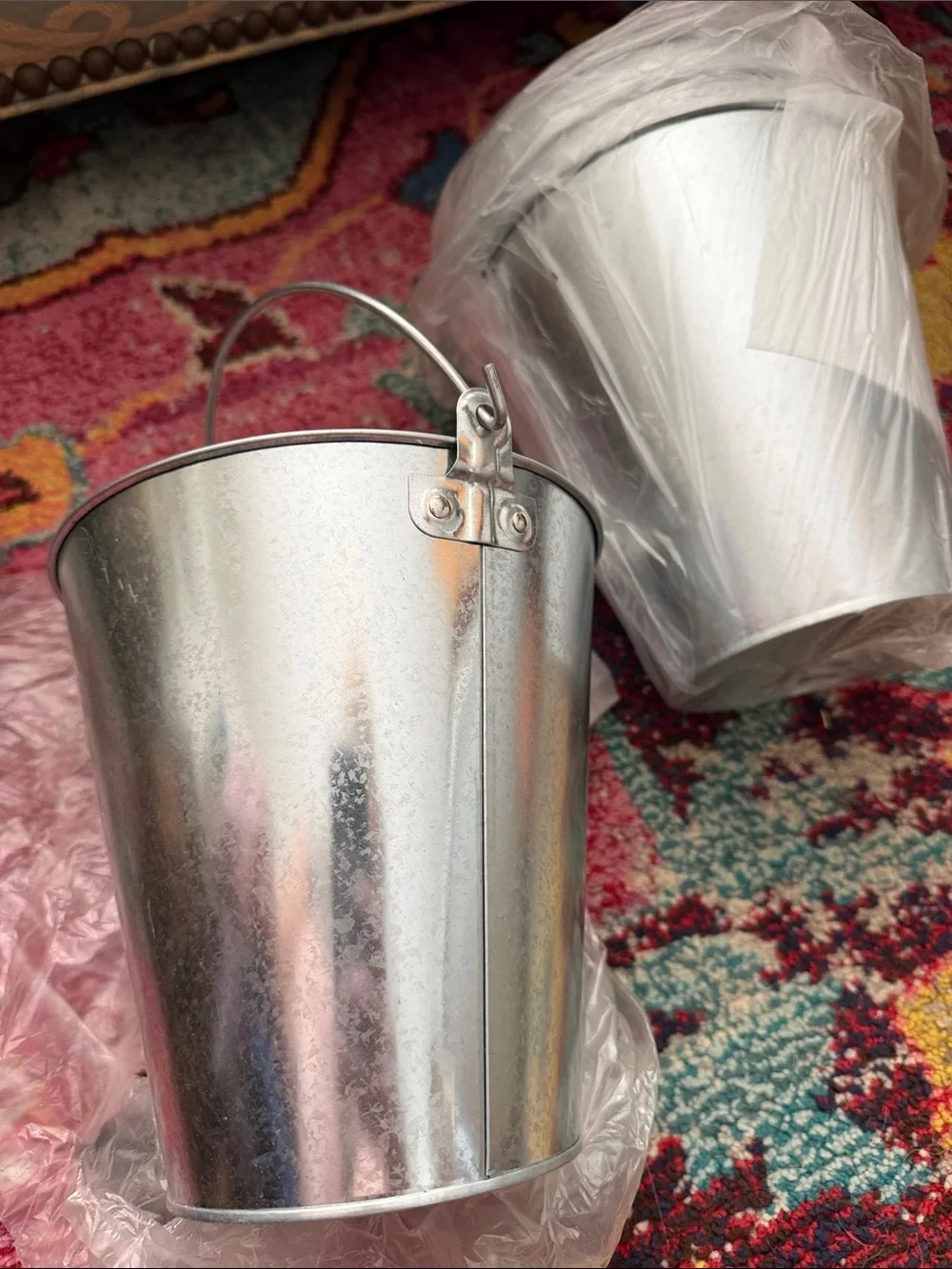 Set of 4 Silver Metal Buckets